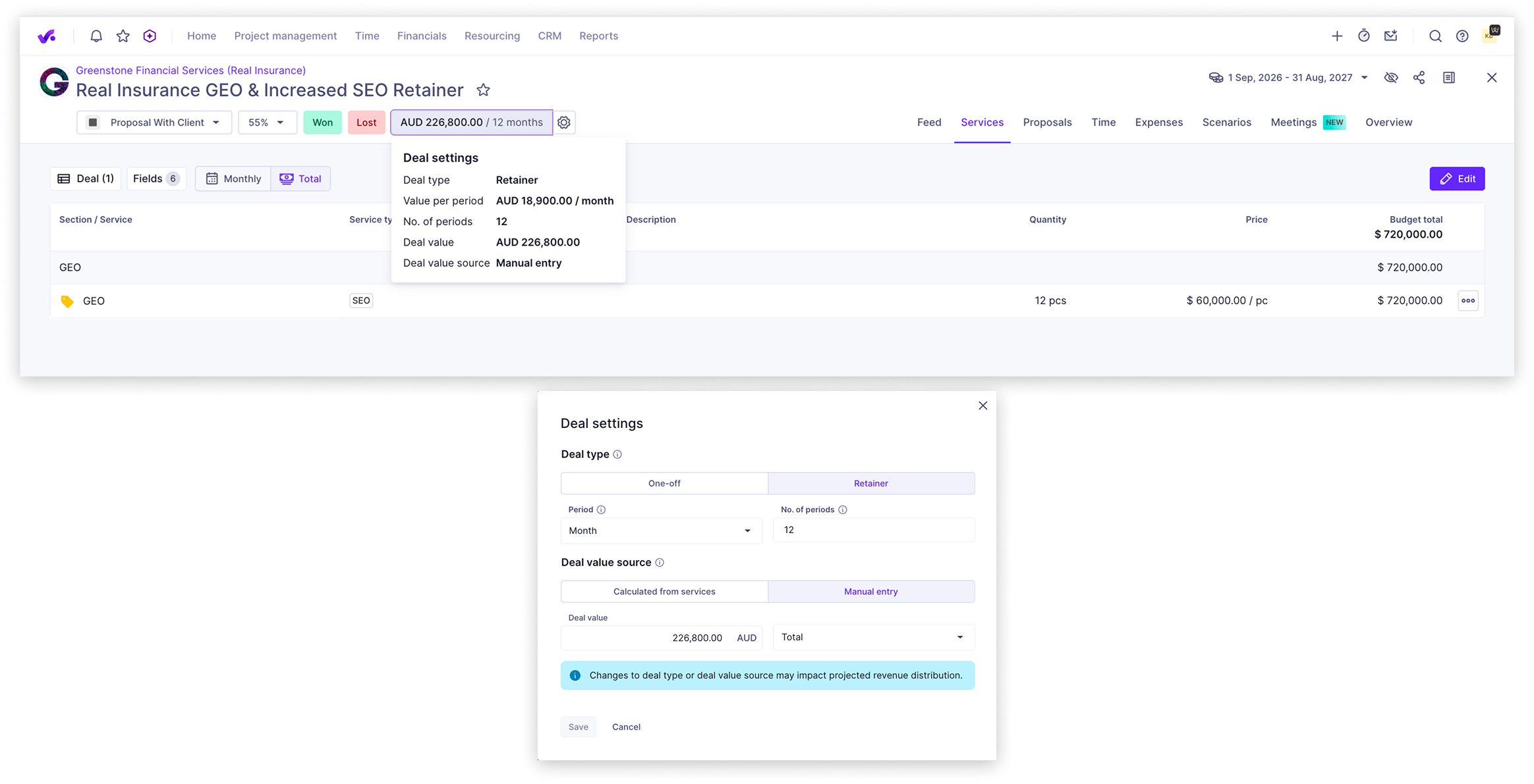 Deal value source setting in Productive